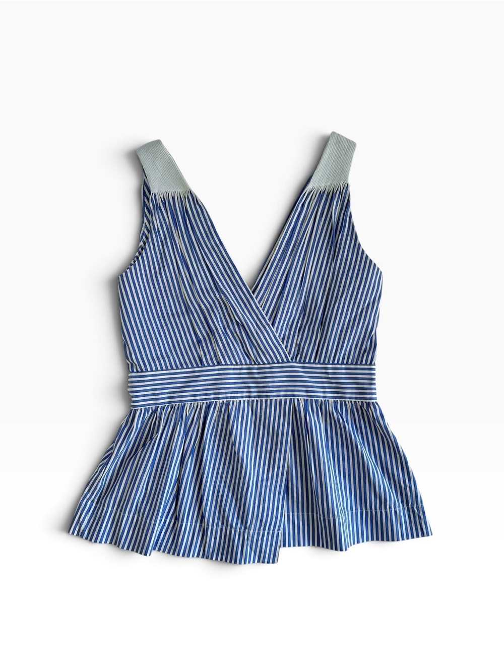 Blue and White Striped V-Neck Peplum Top by Banana Republic